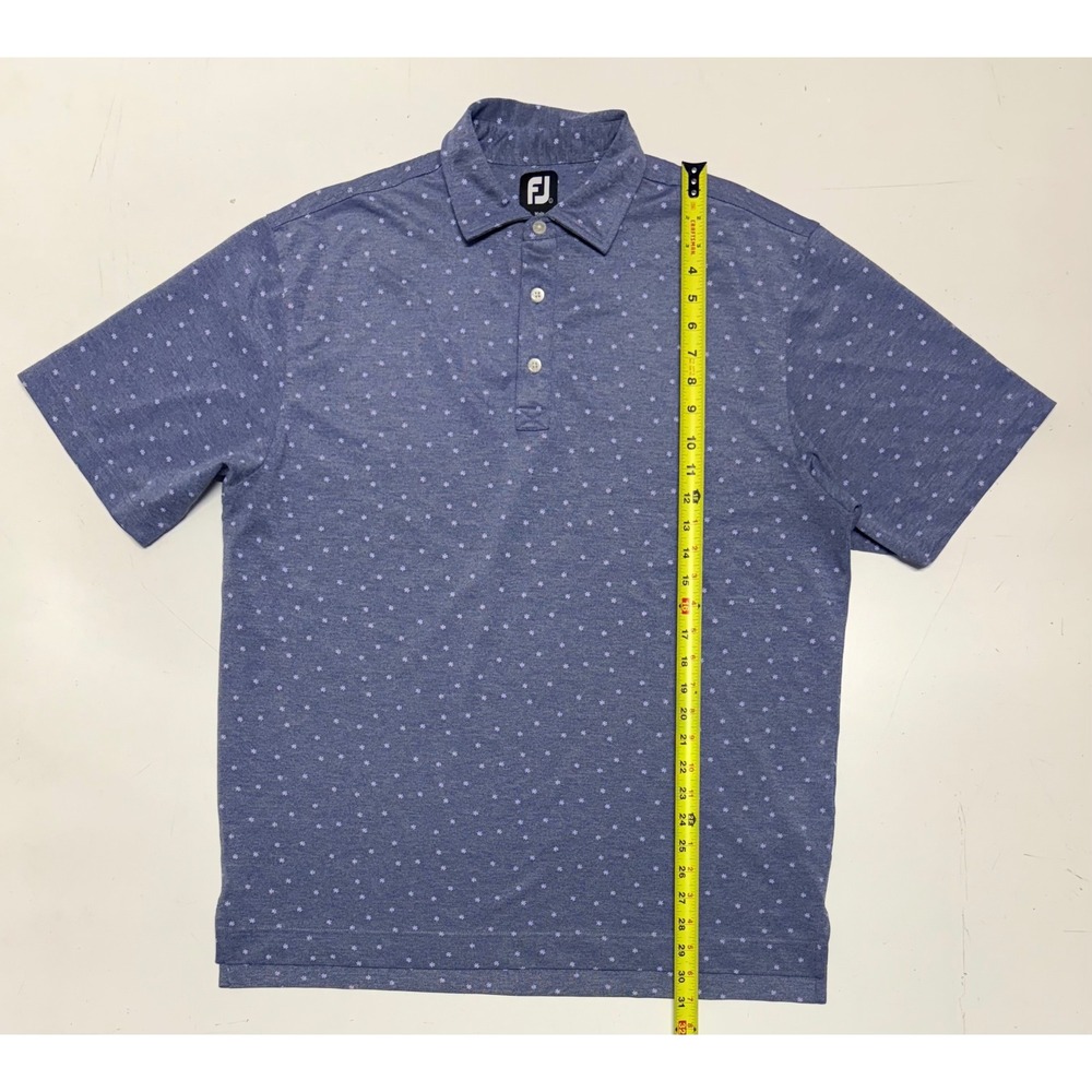 Footjoy FJ Mens Golf Polo Shirt Blue Micro Flower Print Short Sleeve‎ Size L
